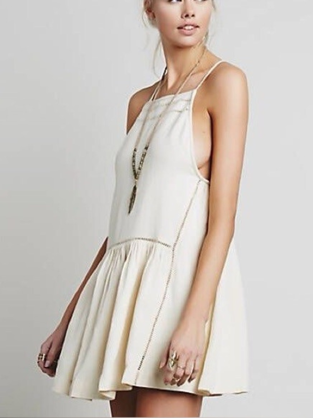 Free People Skipping Stones Teal Babydoll Mini Dress Sz: S